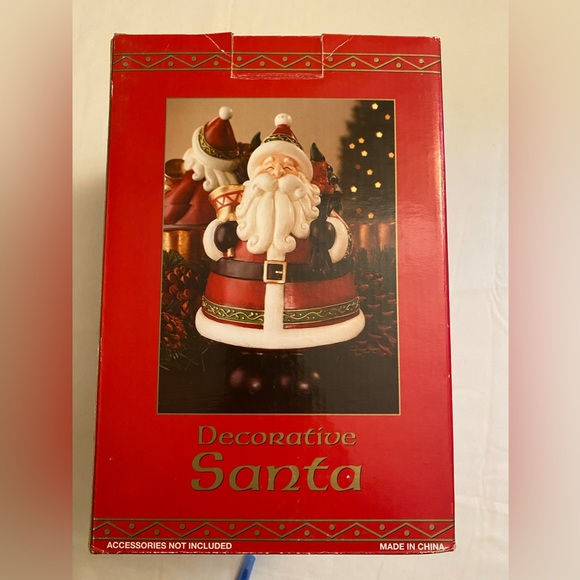 DECORATIVE SANTA FIGURINE, Holding A Golden Bell & Bag W/ Presents. Comes W/ Box - Picture 5 of 8